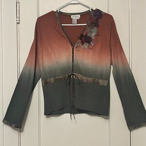 J Marco vintage cardigan orange green ombre floral boho fairy hippie size small
